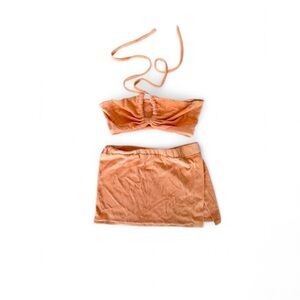 Adriana Iglesias Peach Mini Wrap Skirt Set